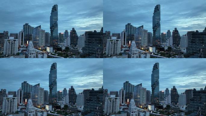 泰国曼谷像素大厦城市高楼建筑夜景航拍风光