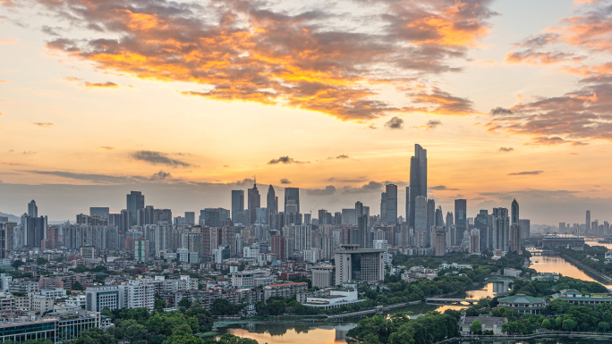 广州地标夜转日延时日出