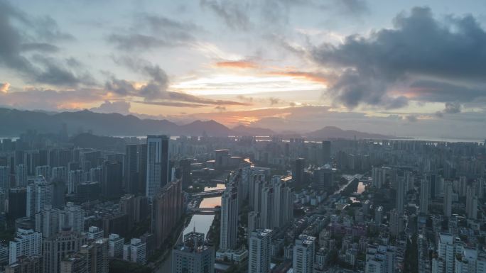 航拍温州日落延时温州晚霞温州大景