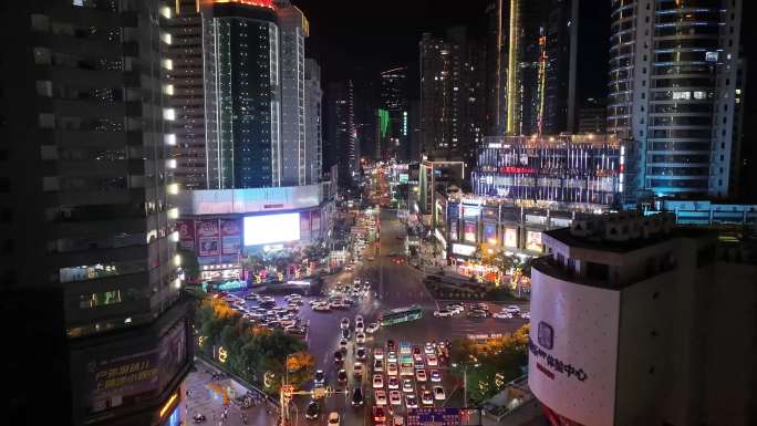 夏日城市核心区夜景航拍（4k)