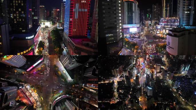 夏日城市核心区夜景航拍（4k)