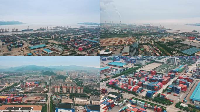 宁波港口集装箱运输码头4K航拍