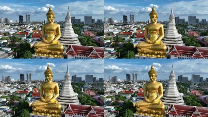 原创 泰国曼谷水门寺大佛像航拍风景