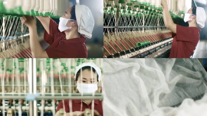 现代化纺织车间纺织女工