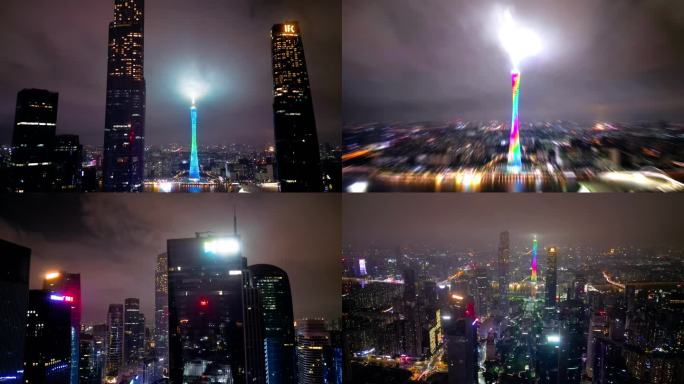 4K画质延时摄影广州市中心雷雨天夜景合集