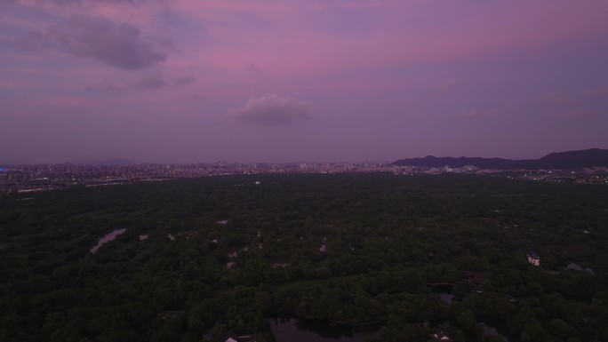 杭州西溪湿地日落夜景