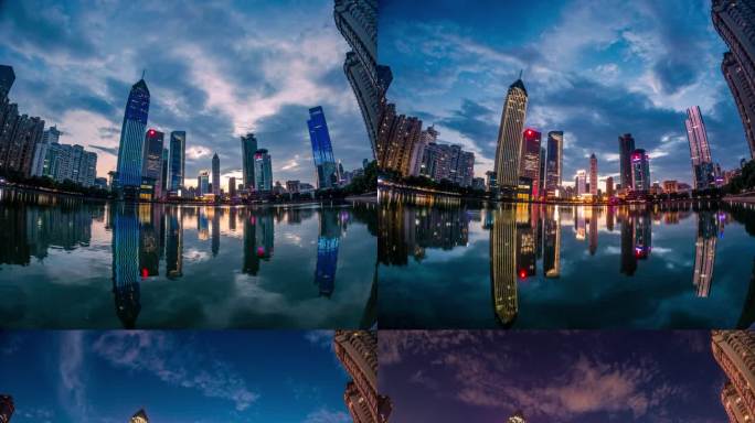 武汉汉口西北湖城市风景日转夜延时摄影