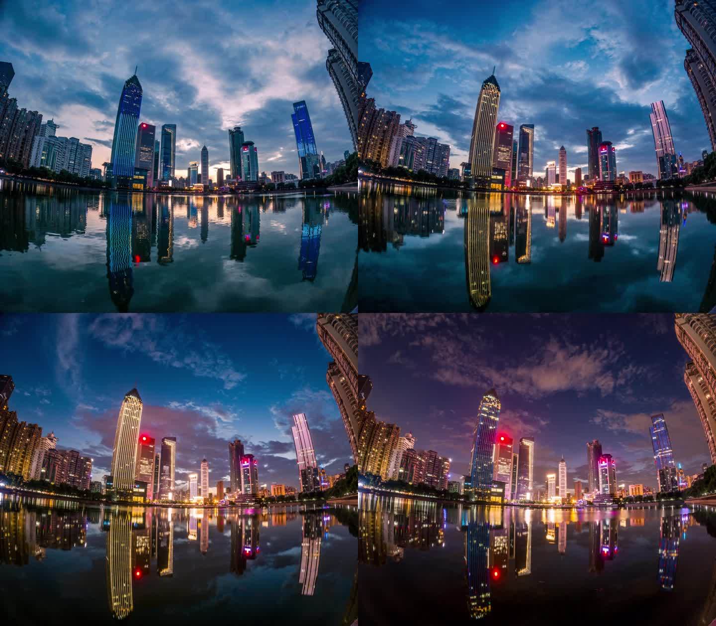 武汉汉口西北湖城市风景日转夜延时摄影