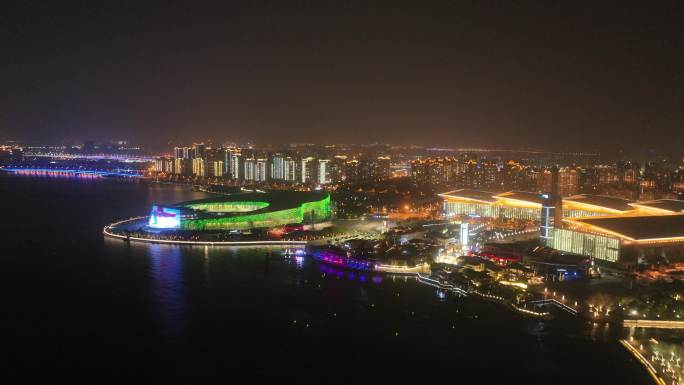 4K航拍苏州园区金鸡湖城市夜景