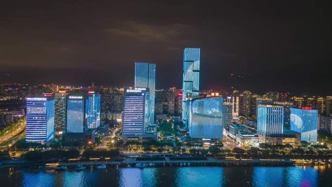 航拍福州金融街夜景延时闽江北cbd