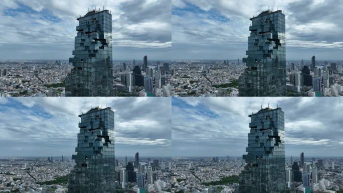 航拍泰国曼谷王权云顶大厦城市高楼建筑风光