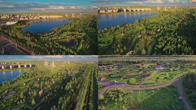 满洲里扎赉诺尔猛犸公园旅游景区美景航拍