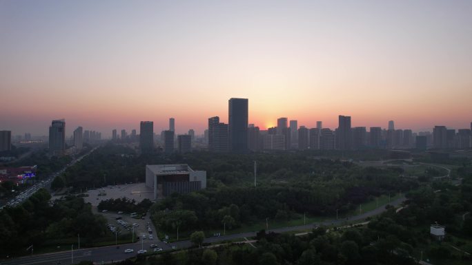 山东日照城市夕阳晚霞日落航拍 (5)