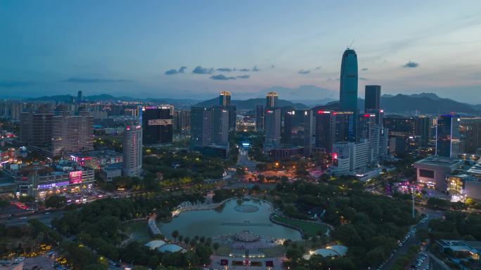 航拍台州市民广场夜景台州椒江区台州高新区