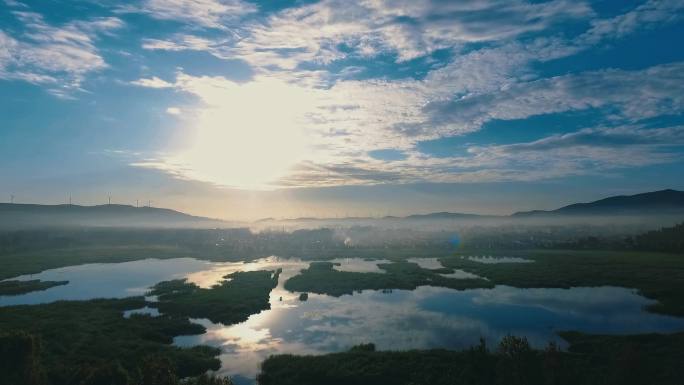 湿地 乡村 县城 早晨 晨光 湖面