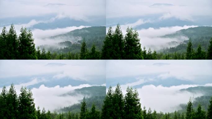 唯美山乡云雾缭绕美丽乡村自然风景延时素材