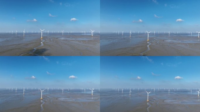 海上风能风力发电场风车航拍