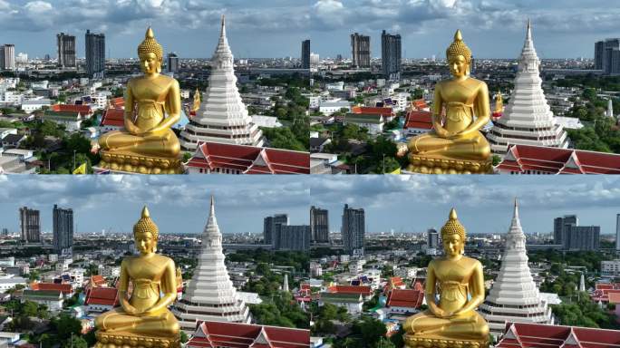原创 泰国曼谷水门寺大佛像航拍风景