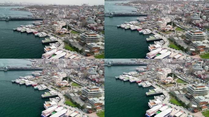 伊斯坦布尔米诺努渡轮码头上空拍摄