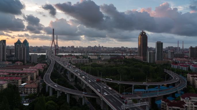 上海杨浦大桥日转夜延时4K