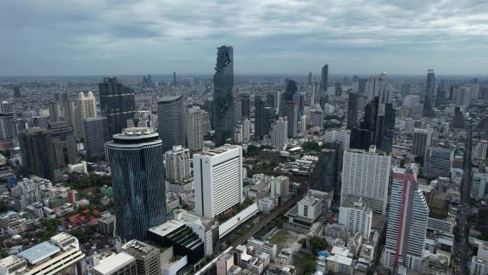 泰国曼谷城市像素大厦高楼建筑航拍风光