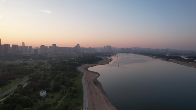 山东日照城市夕阳晚霞日落航拍 (4)