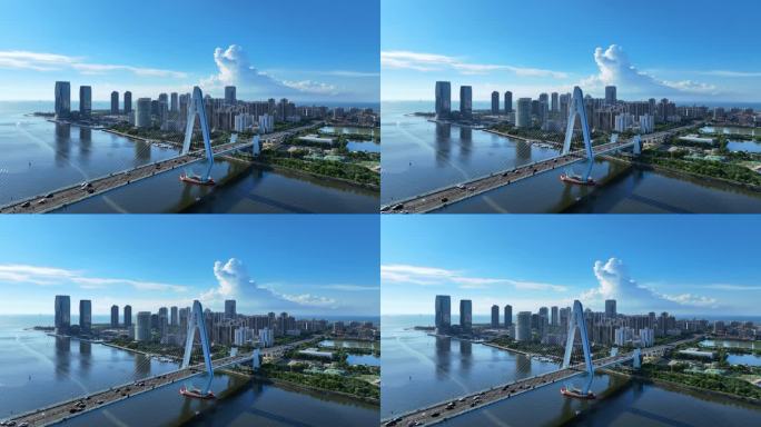 中国海南省海口市世纪大桥 夏日里蓝天白云