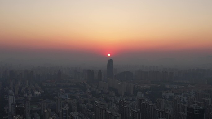 山东日照城市夕阳晚霞日落航拍 (18)