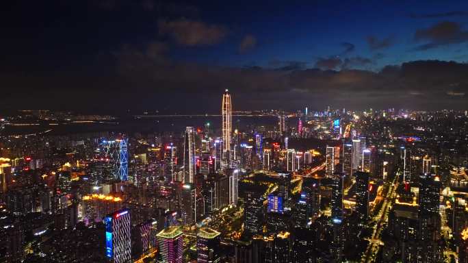 深圳城市建筑群夜景航拍
