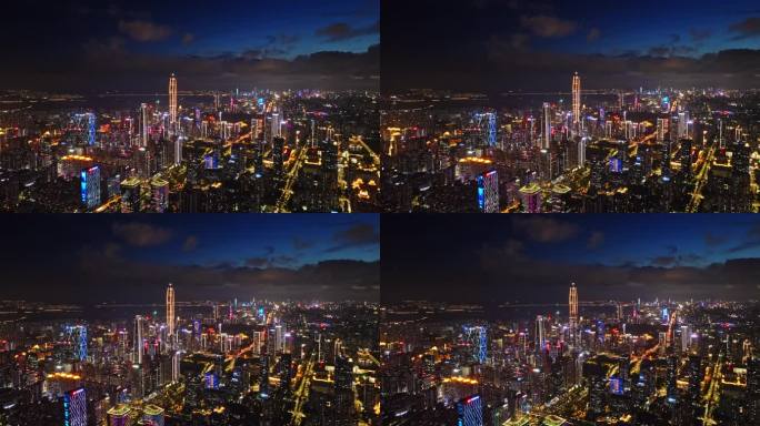 深圳城市建筑群夜景航拍