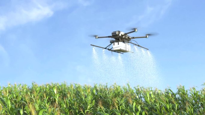 玉米田无人机施肥，农场自动化技术