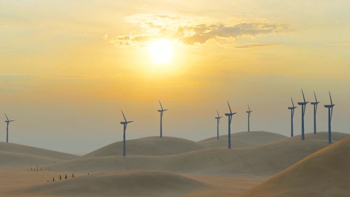 沙漠风力发电风车旋转风光