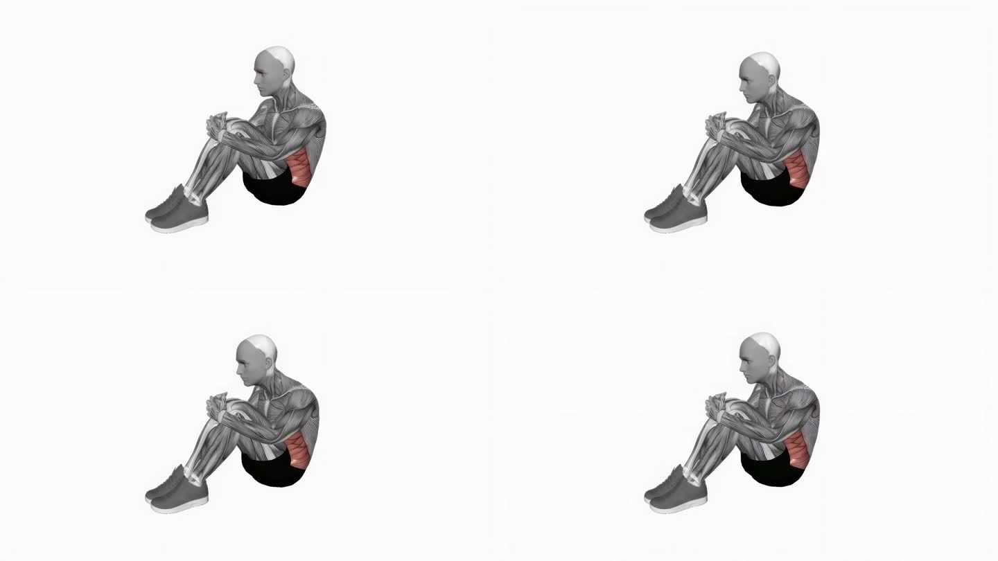 3d渲染动画的运动员做臀部拉伸孤立在一个白色的背景