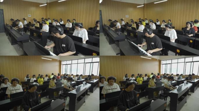 中学生在琴房钢琴教室练琴弹钢琴