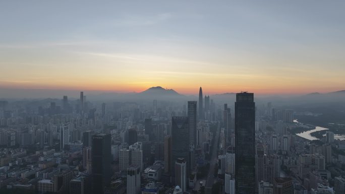 深圳深南中路汉国中心建筑群日出航拍