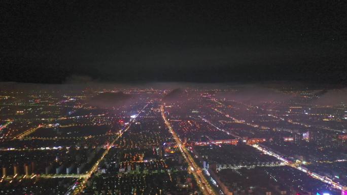 扬州西区往东区高空夜景航拍
