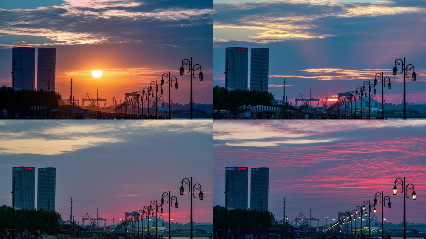 大连东港威尼斯水城木栈道的夕阳晚霞宣传片