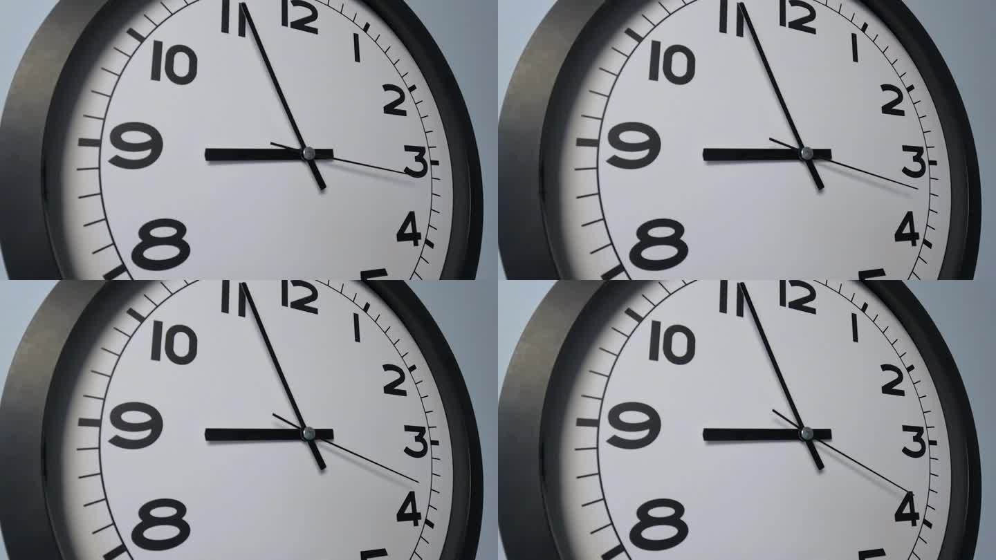 白色挂钟上的白色钟面特写，箭头显示08:55或20:55