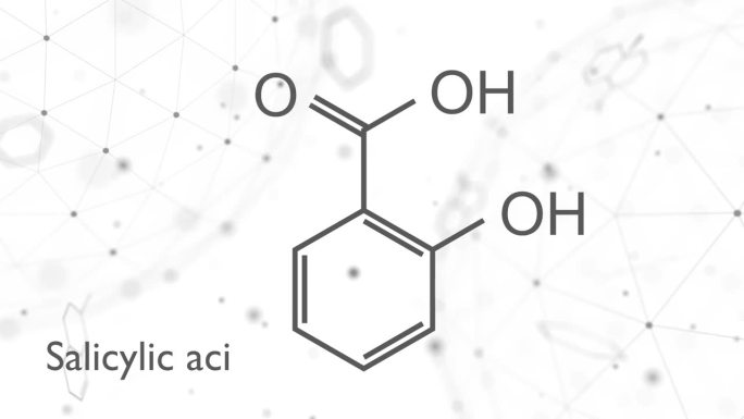 水杨酸分子。用于化妆品，皮肤病药物。骨骼的公式