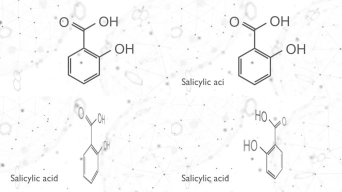 水杨酸分子。用于化妆品，皮肤病药物。骨骼的公式