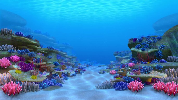 海底世界场景珊瑚礁，3D动画