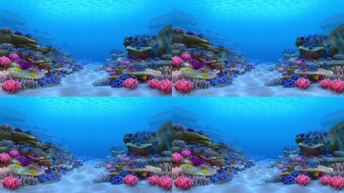 海底世界场景珊瑚礁，3D动画