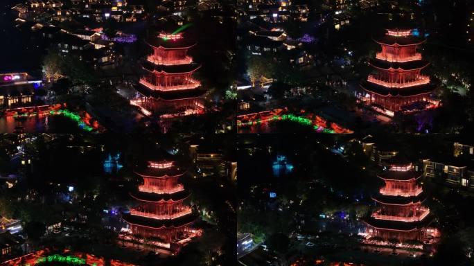 江西上饶葛仙村阁楼夜景航拍