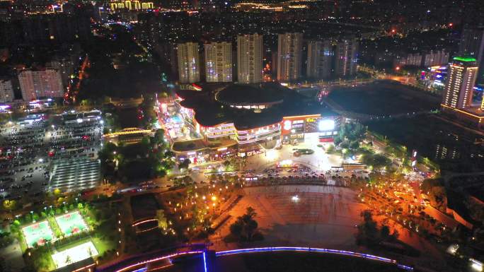 扬州西区京华城商圈夜景灯光航拍