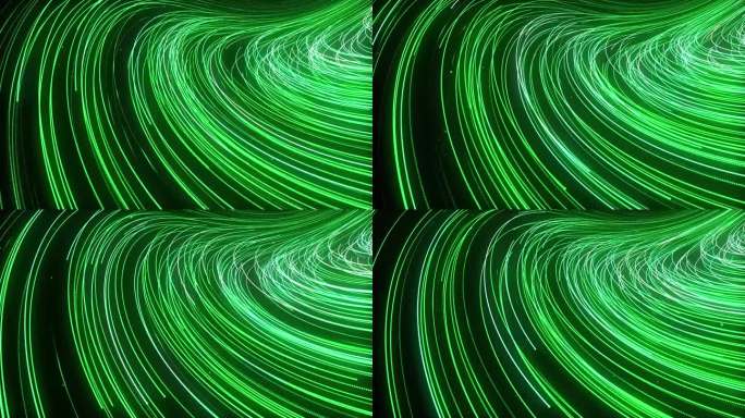 创意绿色流点痕迹无缝背景。流畅明快的线条动态动画设计。漂浮的发光粒子跟踪背景环。