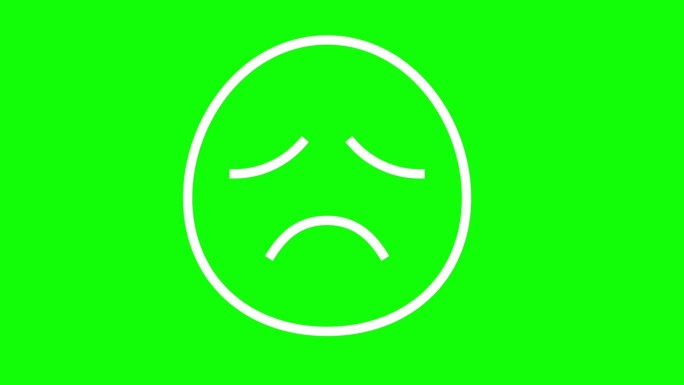哭的表情符号线图标绿色屏幕色度键。哭反应绿屏。