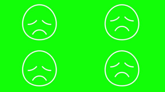 哭的表情符号线图标绿色屏幕色度键。哭反应绿屏。