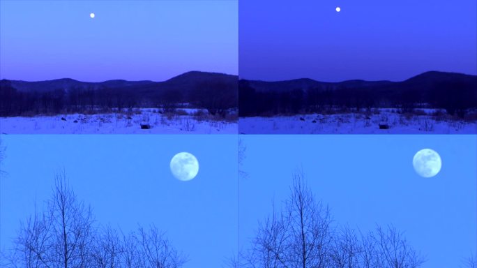 东北森林圆月雪景夜景 月升过程延时