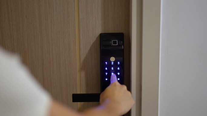手动使用智能数字门锁，同时打开或关闭家中或公寓的门。NFC技术，指纹扫描，钥匙卡，PIN码，智能手机