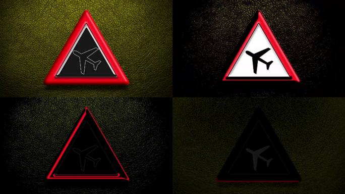 动画闪烁的“频繁飞机”的标志，标志，标志或警告在黑色背景